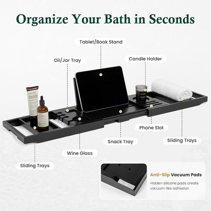 Bamboo Bathtub Tray Caddy, Adjustable Walnut Finish 28.5‑40"