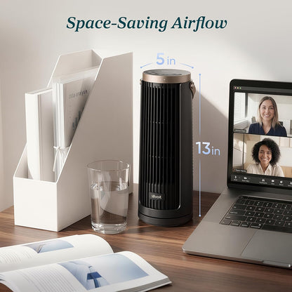 LEVOIT Tower Fan for Bedroom, 20dB Quiet Desk Fan with 23ft/s, Portable & Easy to Carry, 3-Angle & 5-Speed Mini Oscillating Fan, DC Motor, Bladeless, Remoter, 12H Timer, for Home, Room, Office, White