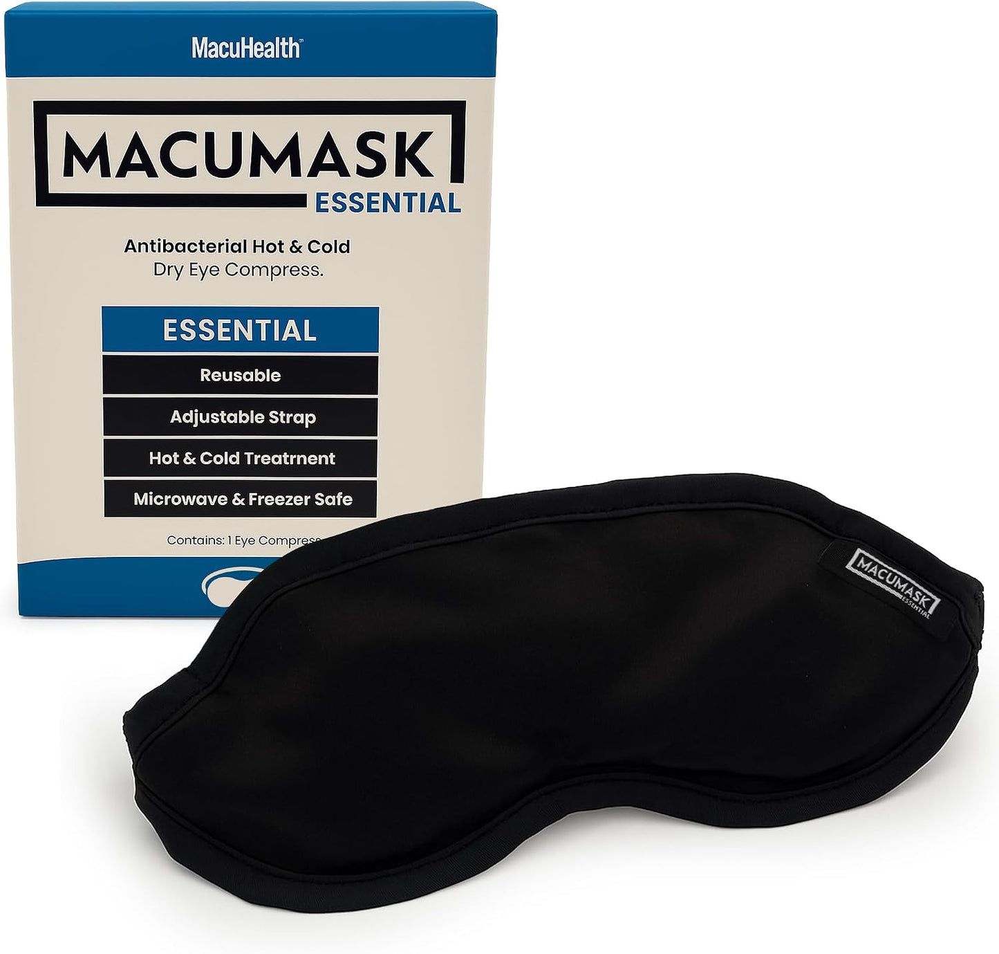 MacuHealth MacuMask - Moist Heat Eye Compress for Dry Eyes, Blepharitis, MGD & Digital Eye Strain, Adjustable Strap, SterilEyes Technology, Microwave & Freezer Safe, Hot or Cold Compress (Premium)