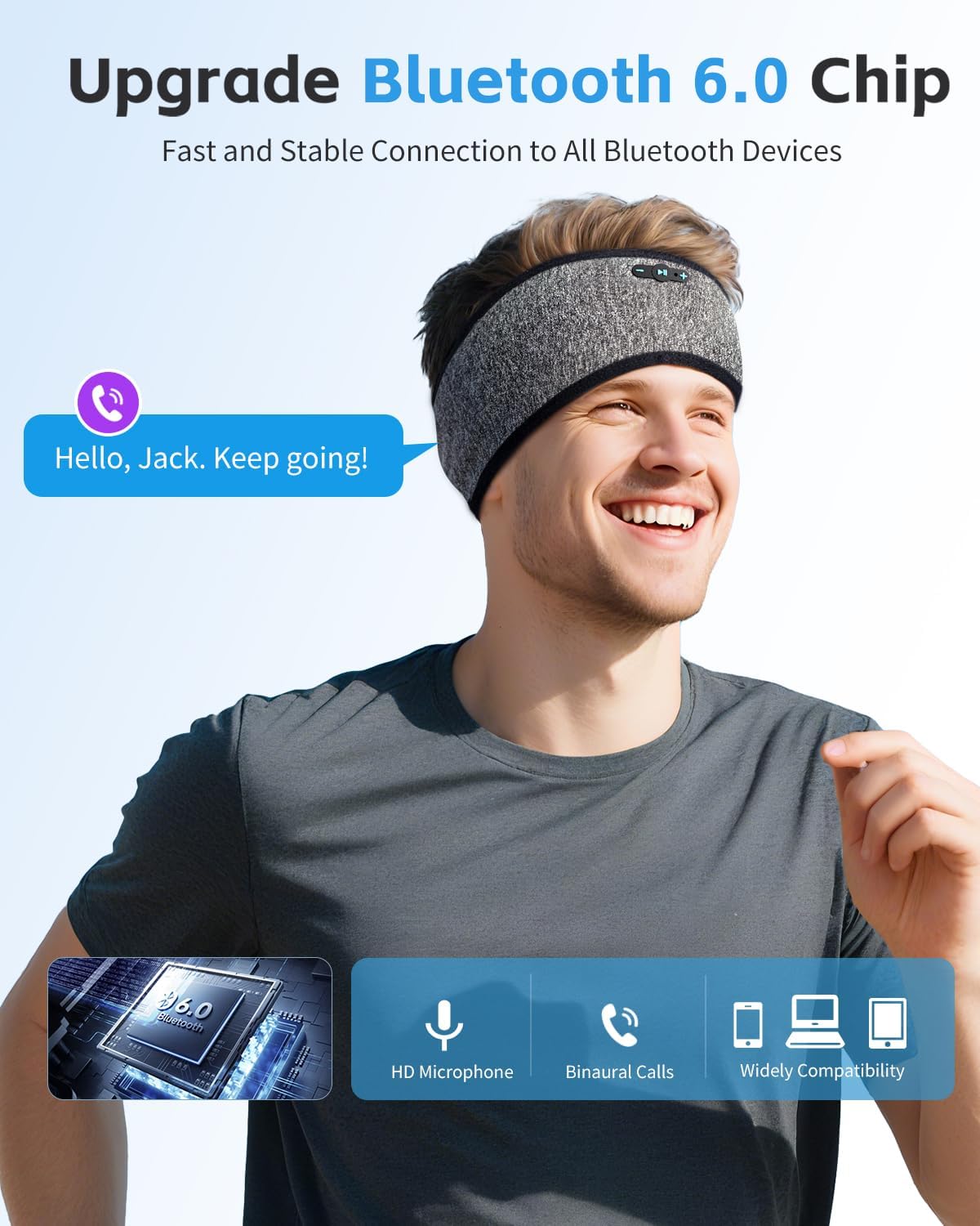 Sleep Headphones Bluetooth 6.0 Headband, 3-IN-1 Sleeping Headband Headphones for Side Sleepers with 20H PlayTime, HD Stereo, Removable and Washable Wireless Headband for Sleeping Sport (Black)