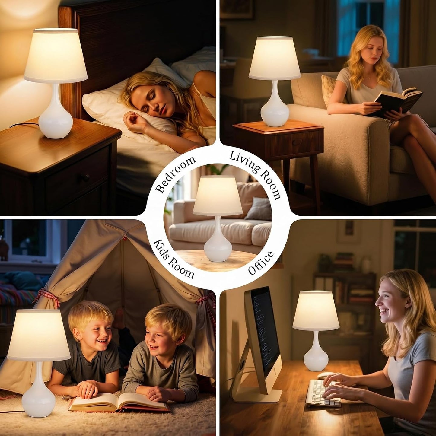 Seealle 16.1" Touch Table Lamps for Nightstand, 3-Way Dimmable Small Bedroom Lamps for Night Stands, Black Bedside Lamps for Living Room, Kids Room, End Table
