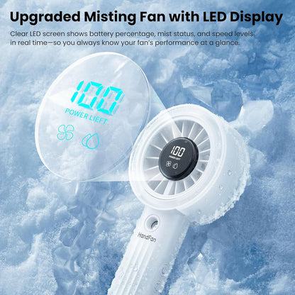 HandFan Upgraded Misting Fan with LED Display – Extreme Cooling Portable Handheld Fan with Water Mist Spray, 50% Stronger Airflow & Quieter, USB Rechargeable for Travel/Park/Disney/Beach/Concert/Game
