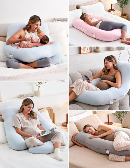 Momcozy Pregnancy Pillows with Cooling Cover, U-Shaped Full Body Maternity Pillow for Side Sleepers 57 Inch - Support for Back, Hip, Belly, Legs for Pregnant Women