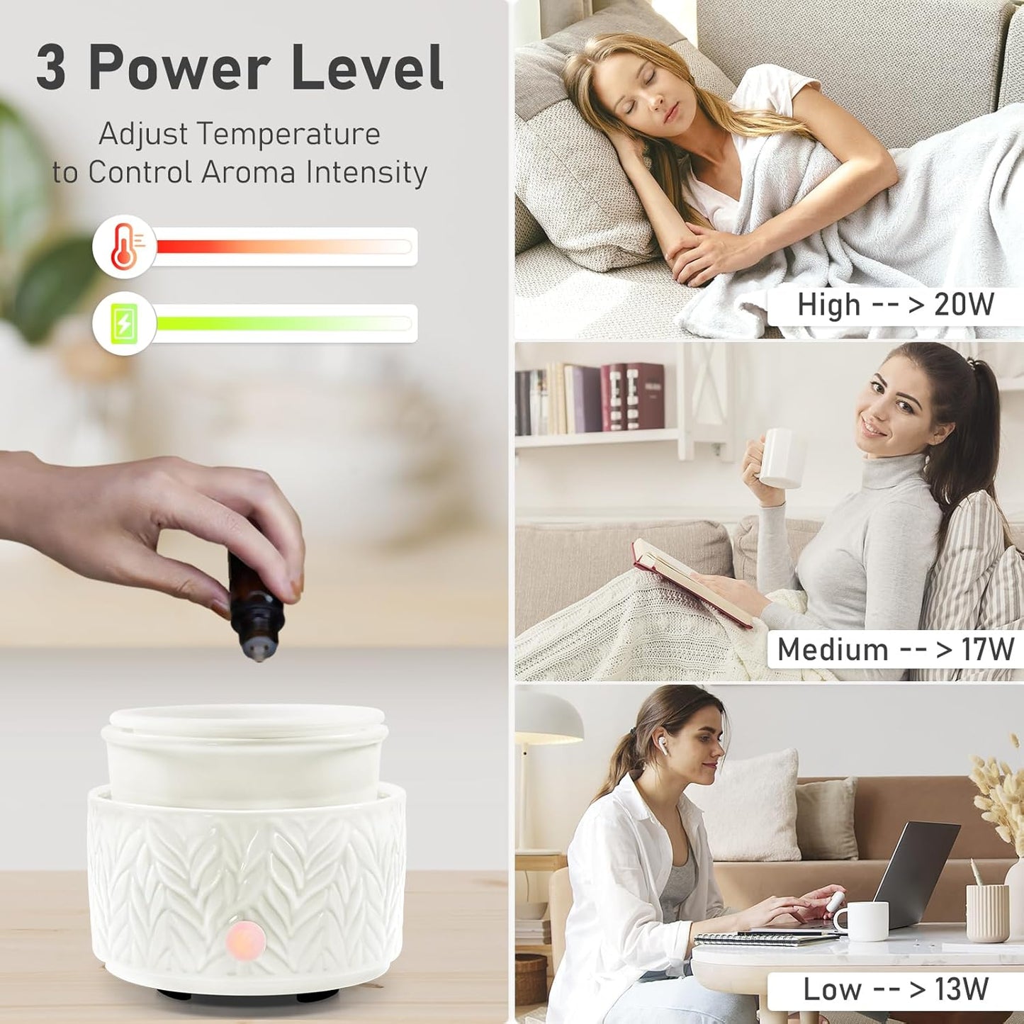 EQUSUPRO Wax Melt Warmer for Scented Wax Melts 3-in-1 Electric Ceramic Candle Wax Warmer Burner Fragrance Wax Melter for Home Office Bedroom Gift & Decor (Leaf)