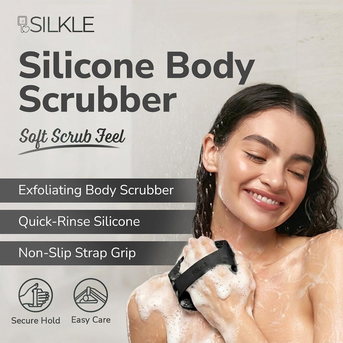 SILKLE Silicone Body Scrubber Exfoliator, Shower Scrubber & Silicone Loofah