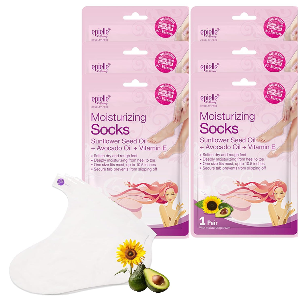Epielle Hydrating Foot Mask 6 Pairs, Relieve and Soften with Shea Butter & Jojoba Oil, Deep Moisturizing Socks for Dry, Cracked Feet, Self Care Gifts for Women, Spa Kit