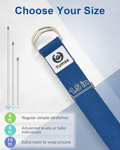 Tumaz Yoga Strap/Stretch Bands [15+ Colors, 6/8/10 Feet Options] with Extra Safe Adjustable D-Ring Buckle, Durable and Comfy Delicate Texture - Best for Daily Stretching, Physical Therapy, Fitness
