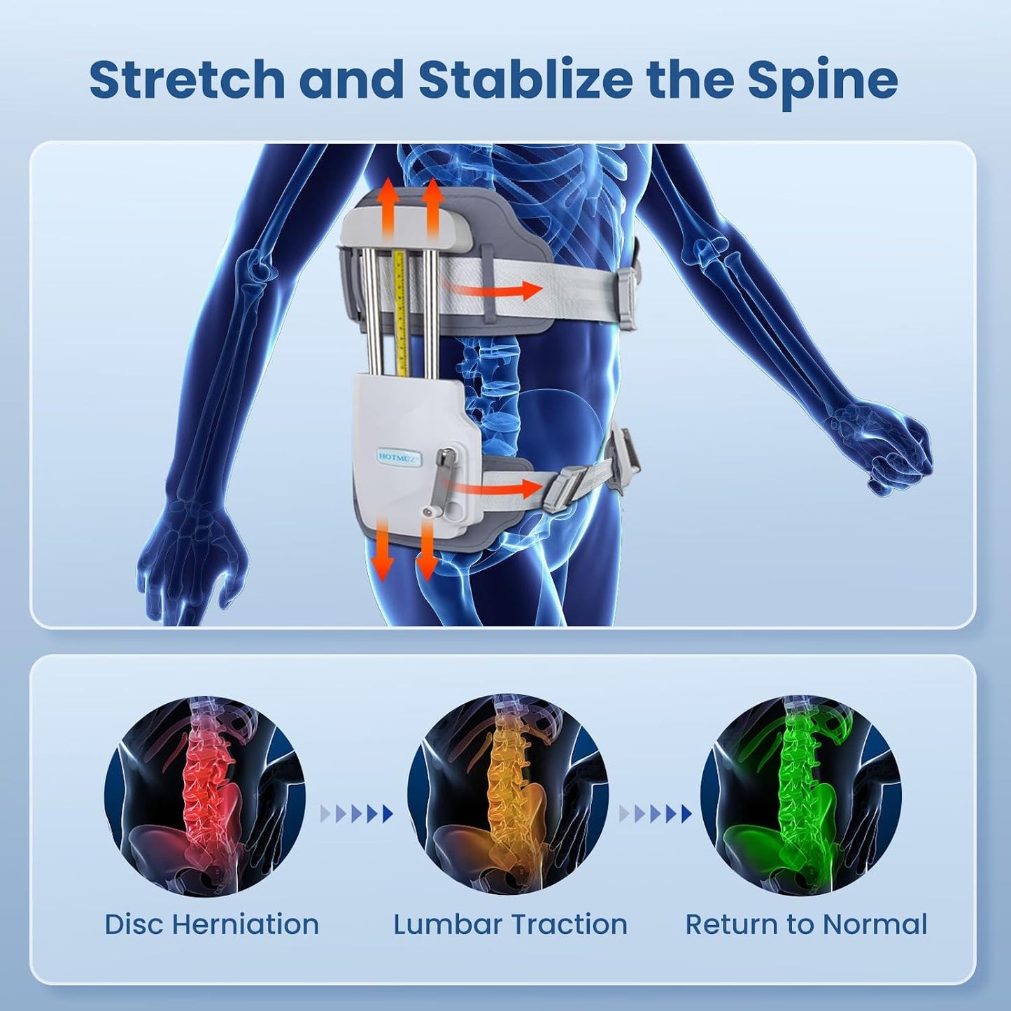 Manual Lumbar Traction Device for Lower Back Pain Relief, Wearable Spinal Decompression System for Herniated Disc, Sciatica & Home Therapy