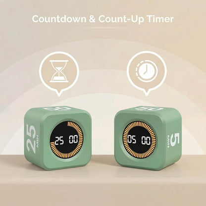 KADAMS Pomodoro Timer – Visual Cube with 5/10/30/60 Min Presets, LED Countdown Ring & Count Up Mode, Silent Flip Productivity Timer for Study, Classroom, Office, Cooking