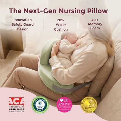 Momcozy CozyPro Nursing Pillow - All Around Lumbar & Arm Support - Safety Guard, Firm & Springy Memory Foam-Stable, Ergonomic Support, Easier Breastfeeding, Wider Cushion, Adjustable, Removable Cover