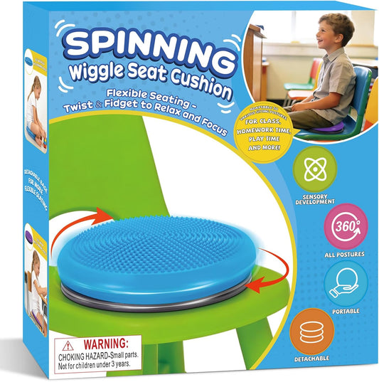 Wiggle Seat Cushion,Fimeetoy Sensory Spinning Chair,ADHD Tools for Kids,Flexible Seating Classroom & Home,Inflatable Wobble Balance Disc-Blue