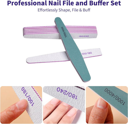 SWEET VIEW 14PCS Nail Files & Buffers for Gel, Acrylic and Natural Nails | Includes 100/180, 180/240 grit Emery Boards & 1000/4000 Buffer Block. For natural, gel or acrylic.