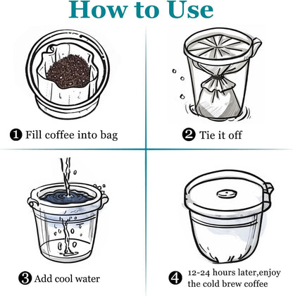 Yzurbu 200pcs 4''x6'' Cold Brew Coffee Filter Bags, No Mess Disposable Filter Bag with Drawstring for Coffee Grounds & Ice Tea