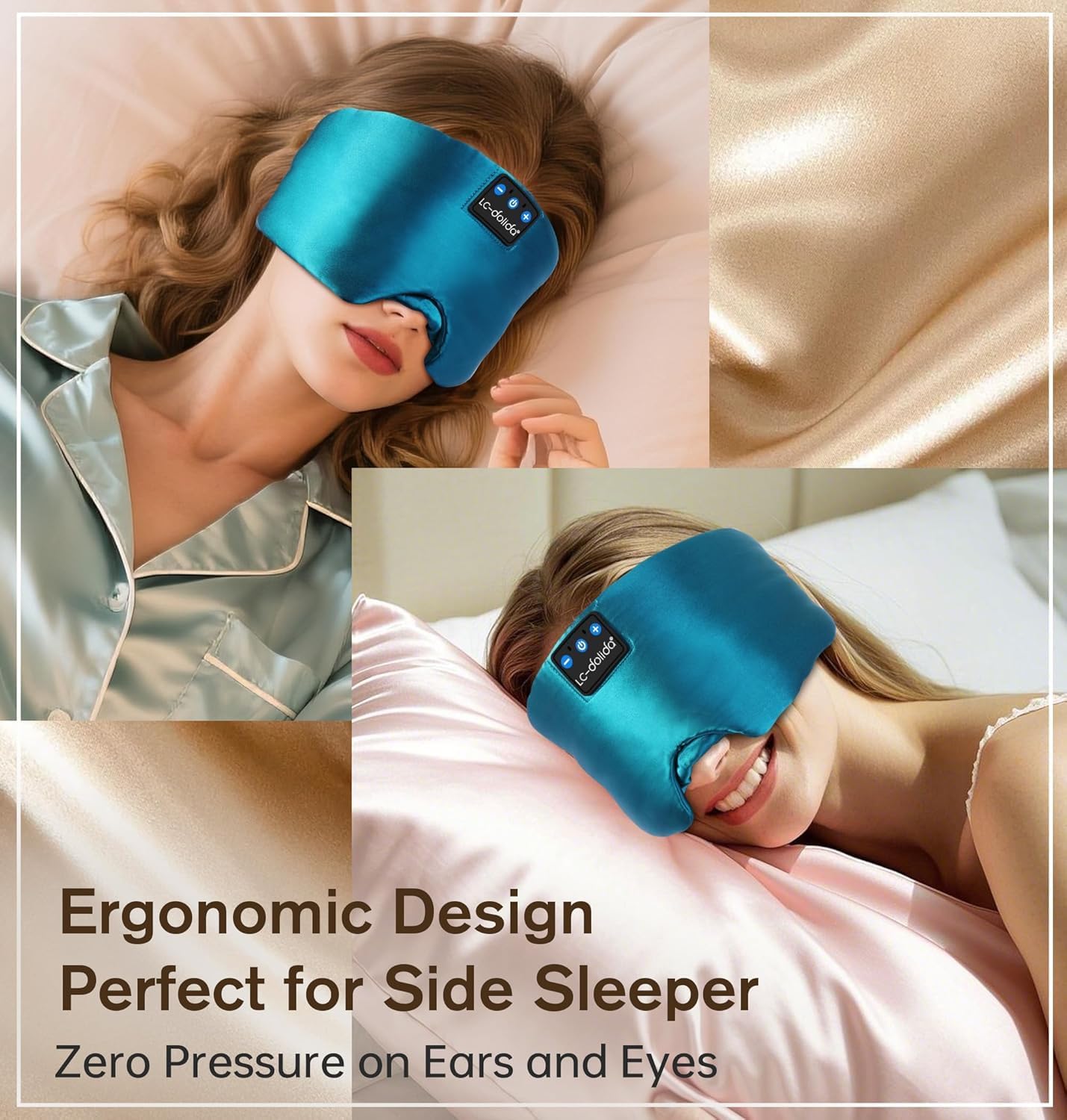 LC-dolida Luxurious Silk Soft Sleep Mask, Sleep Headphones with Bluetooth 5.4 for Side Sleeper, Total Blackout Eye Sleeping Mask for Women and Men, Ideal Gift for Restful Sleep, Travel(Black)