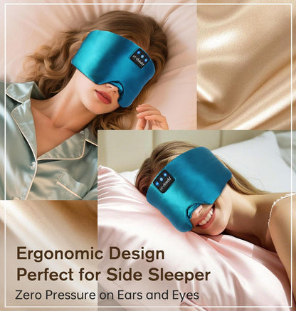 LC-dolida Luxurious Silk Soft Sleep Mask, Sleep Headphones with Bluetooth 5.4 for Side Sleeper, Total Blackout Eye Sleeping Mask for Women and Men, Ideal Gift for Restful Sleep, Travel(Black)