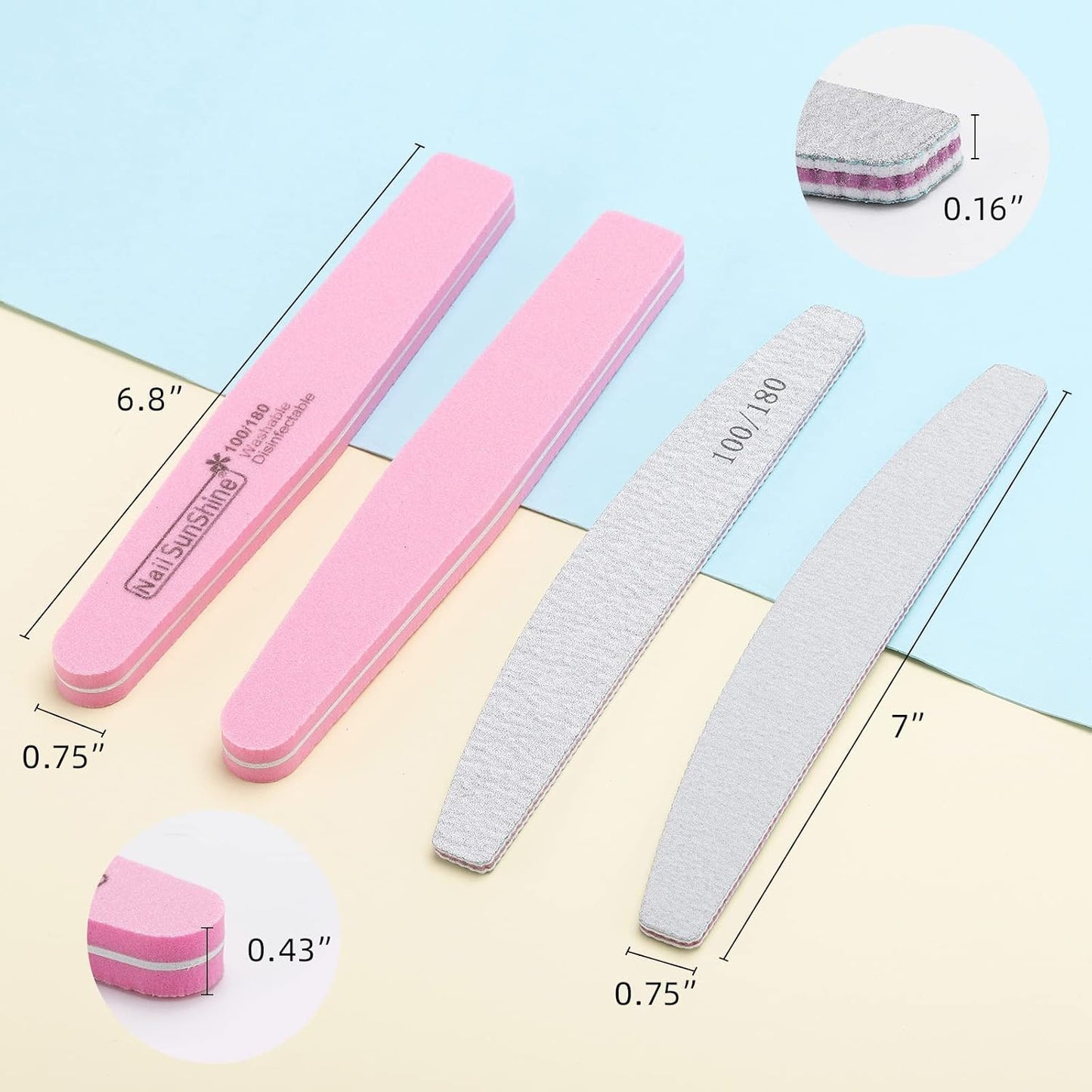 35 Count 100/180 Grit Nail Files and Buffers Kit, Reusable Sanding Buffing Blocks Sponge File Double Sides Emery Boards