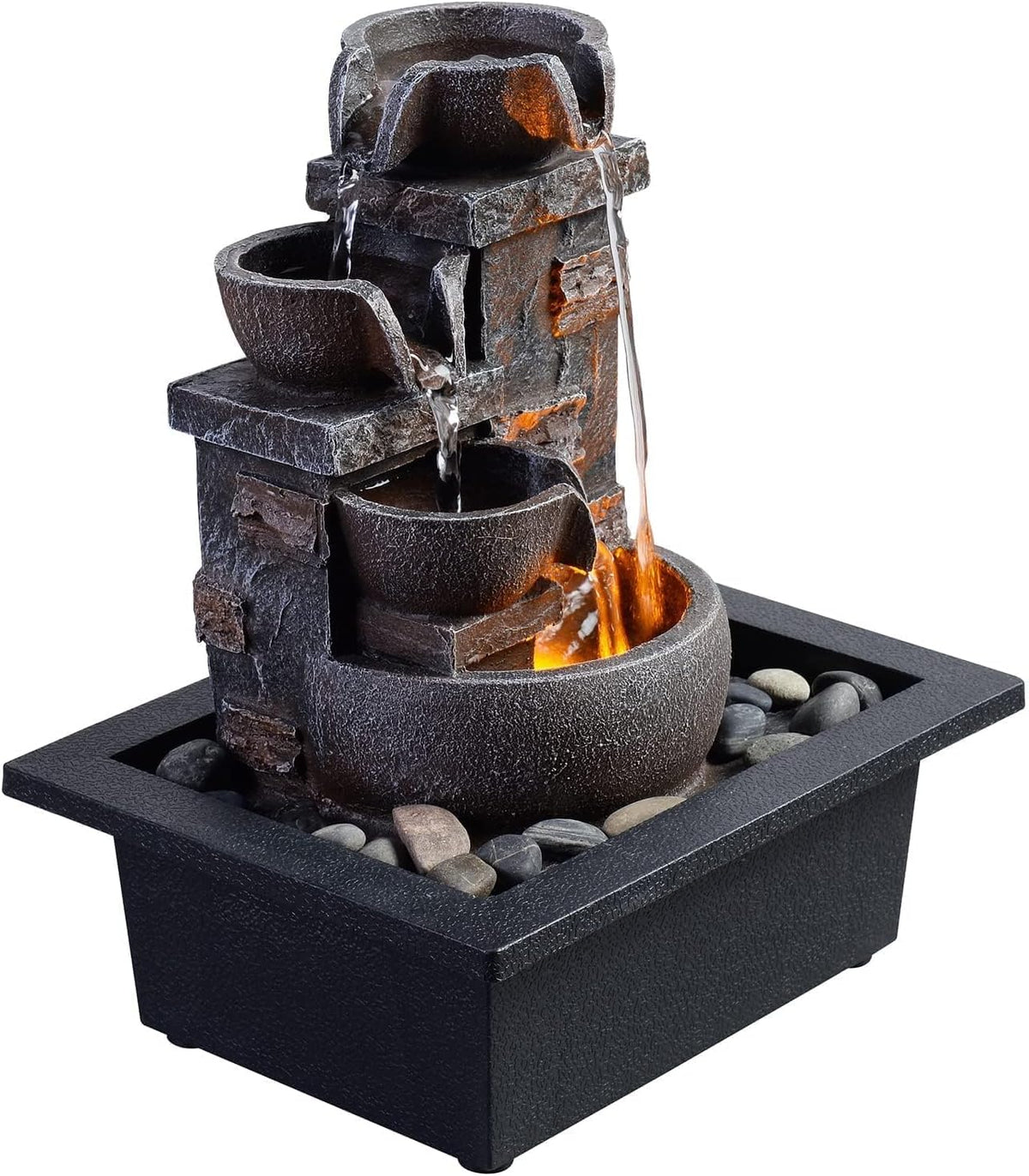 Kalona Tabletop Water Fountain, Indoor Waterfall with Resin Rock Design