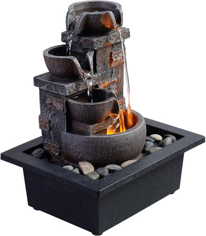 Kalona Tabletop Water Fountain, Indoor Waterfall with Resin Rock Design