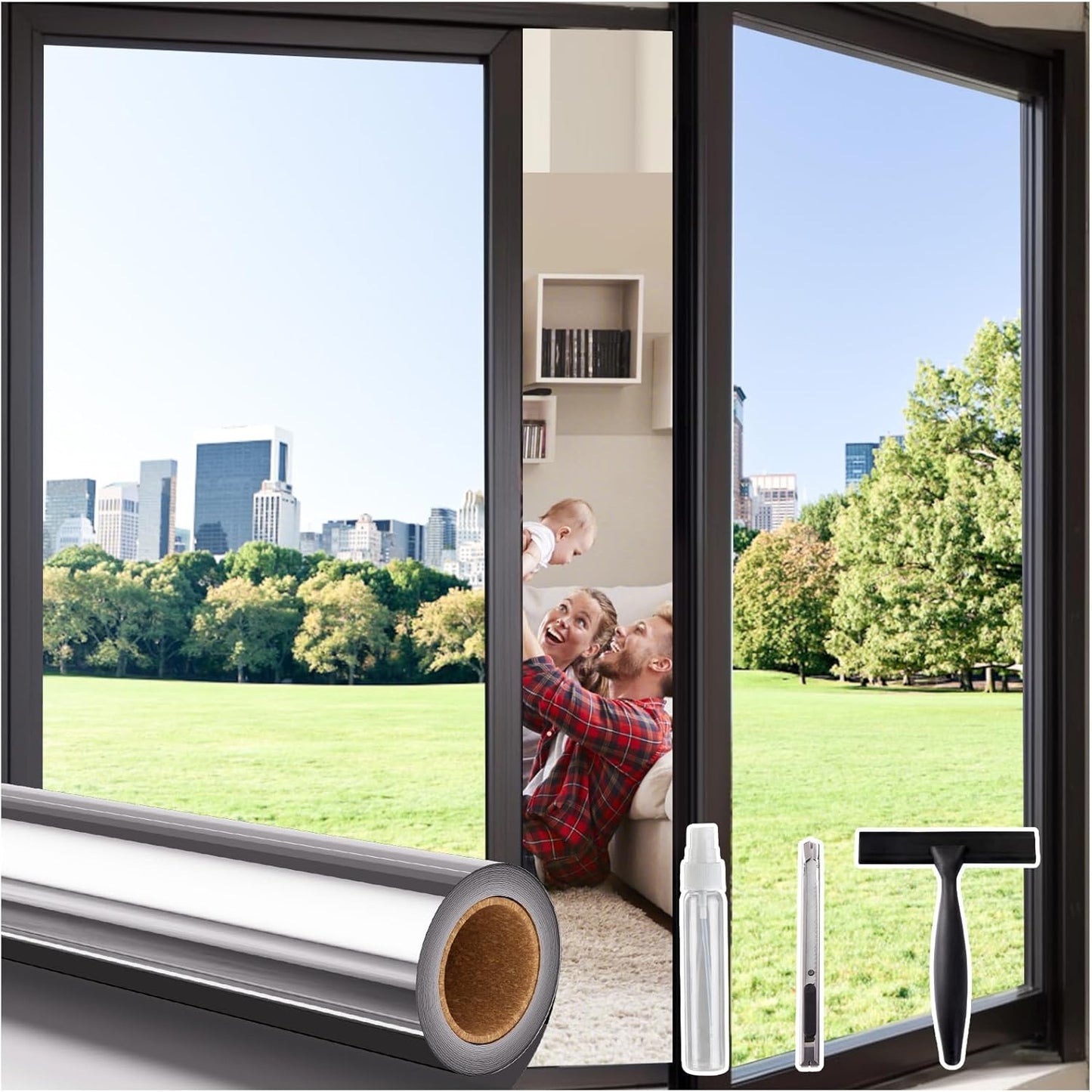 Coavas Blackout Window Film, 100% Light Blocking Privacy Window Film, No Glue Static Cling, Heat & UV Blocking, Removable Room Darkening Window Cover, Renter Friendly for Bedroom, 17.5x78.7Inch,Black