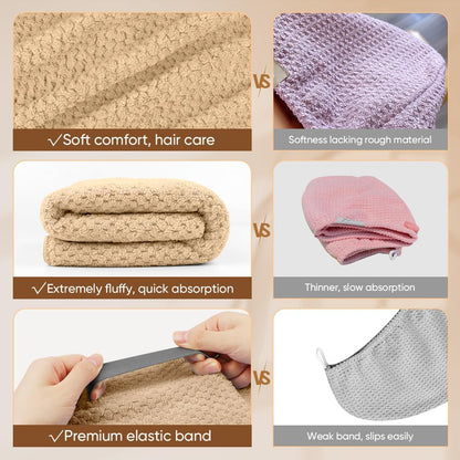 HOMEXCEL 5 Pack Microfiber Hair Towels - 40 x 20 inches Super Soft, Fast Drying Turbans for Long, Thick, Curly Hair - Anti Frizz Wrap with Elastic Strap