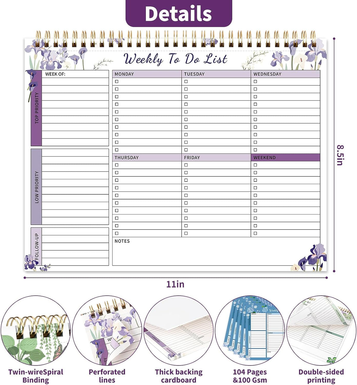 104 Pgs To Do List Notepad, 52 Undated Sheets Duplex-printed