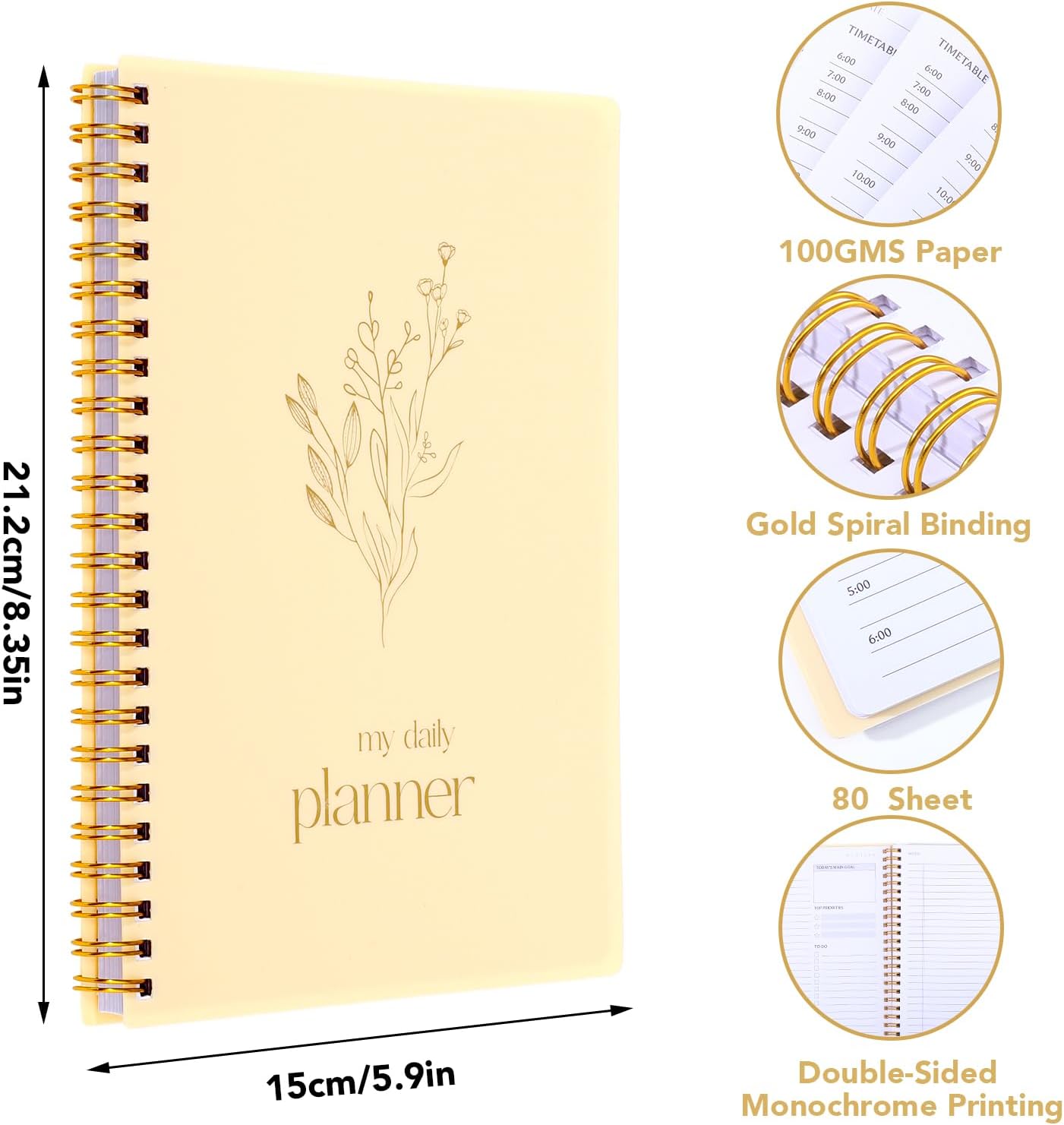 Thboxes Undated Daily Planner with Hourly Schedule, 5.71" X 8.35" Daily To DO List Noteboook Set Goals A5 Daily Personal Organizer Notepad for School Work Office Improve Efficiency Planner, Green