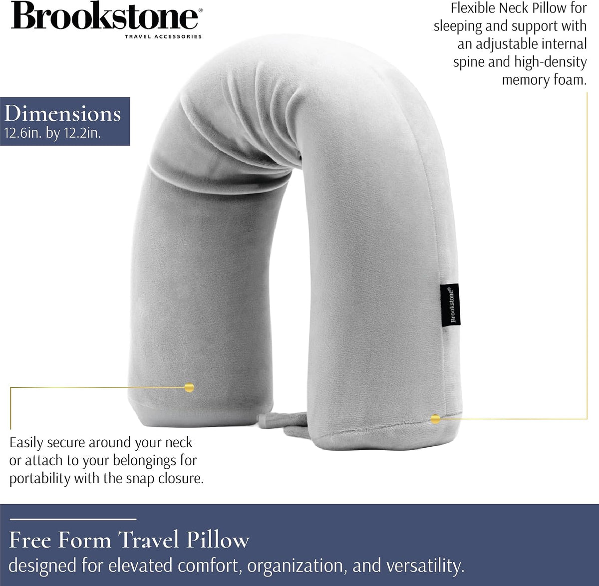 Brookstone Free Form Travel Pillow Lightweight Flexible Memory Foam Pillow