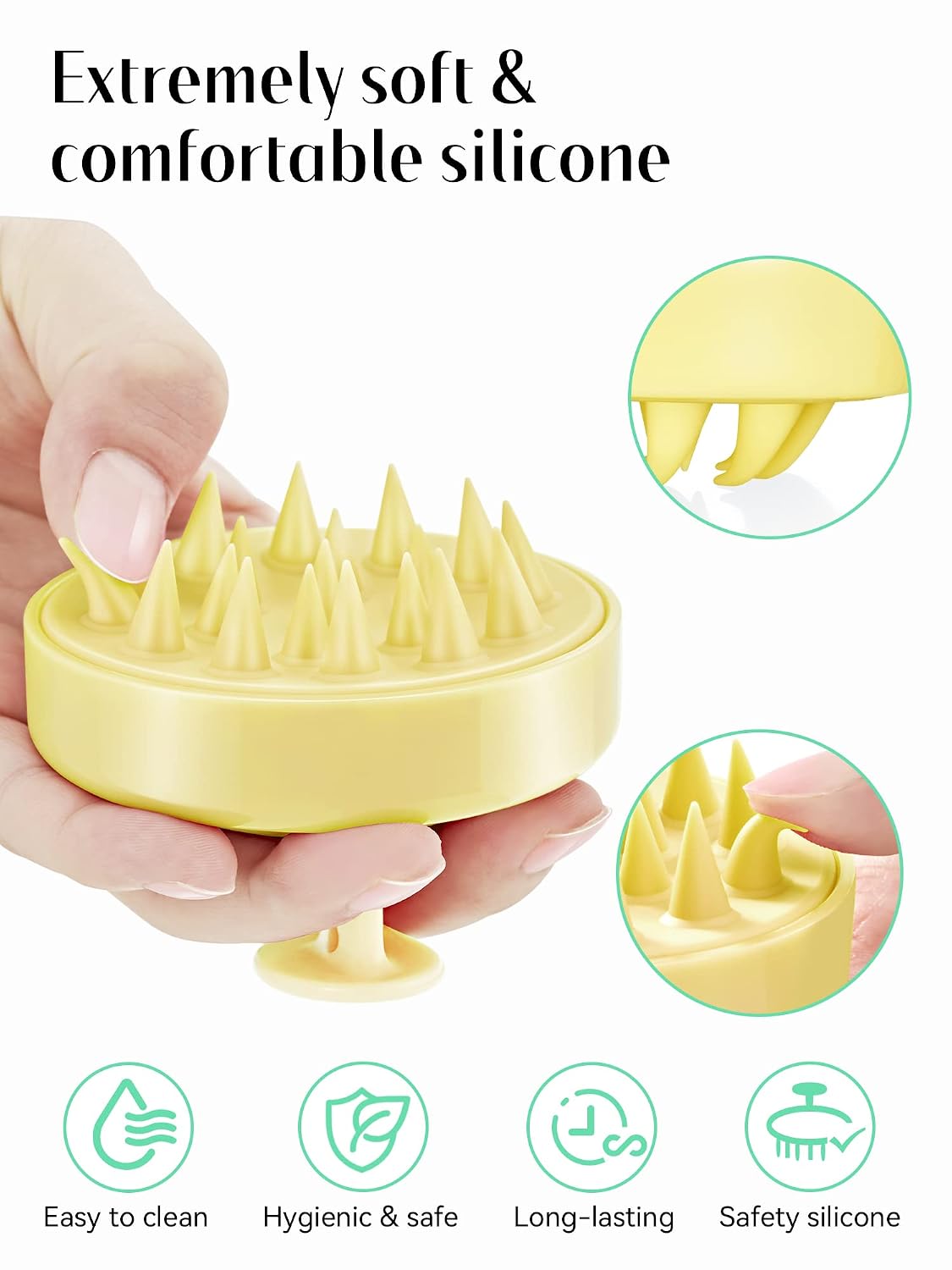 HEETA Scalp Massager Hair Growth, Soft Silicone Scalp Scrubber Shampoo Brush for Exfoliation, Dandruff Removal Head Massage Stress Relax, Wet & Dry Use for Thick Thin Curly Hair Care, Black