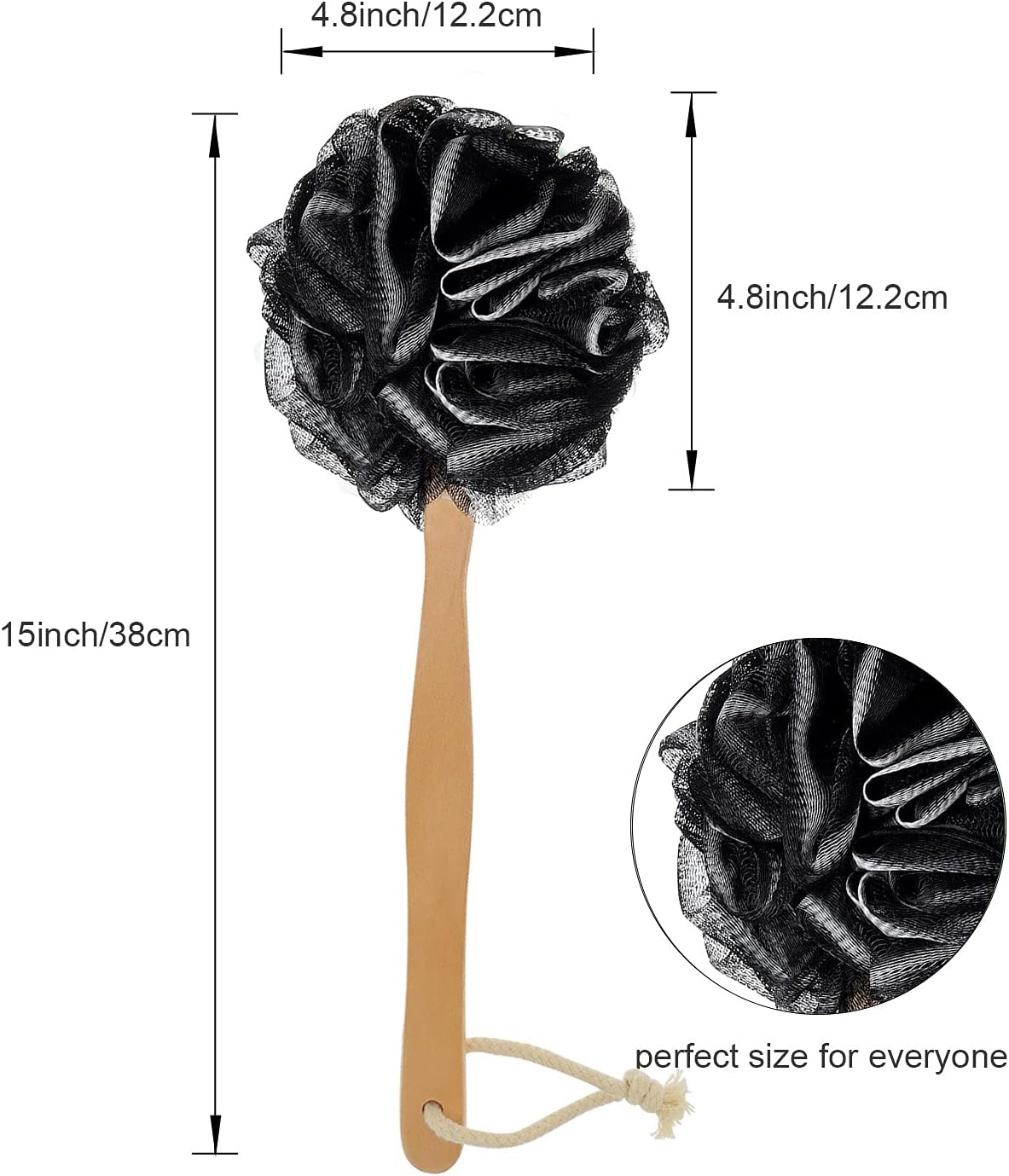 Back Scrubber for Shower & Body, Long Handle Bath Brush with Loofah Sponge, Exfoliating Shower Brush for Men and Women