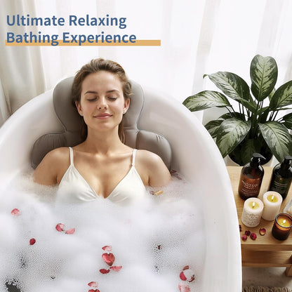 Luxury Bath Cushion, Full Body Bathtub Pillow with 160 Suction Cups, Bath Mat for Head and Neck Support, with Laundry Bag (Blue, 51" x 16")