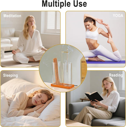 2 in 1 Incense Holder for Sticks, Anti-Ash Flying Incense Burne with Glass Ash Catcher and Incense Sticks Organizer for Meditation Yoga Spa Home Decor (Dark Base)