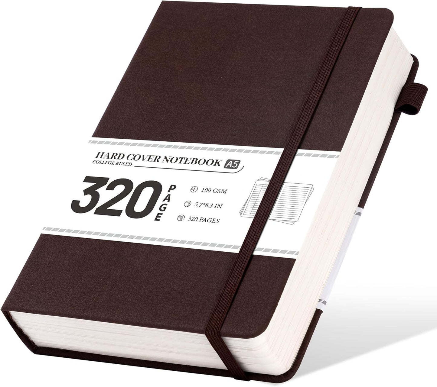 CAGIE Lined Journal Notebook for Women Men 320 Pages 100 Gsm Paper Thick Journaling Notebooks A5 Leather Journals for Writing Hardcover Journal Supplies for Work Note Taking Diary, 5.7x8.3 In, Green