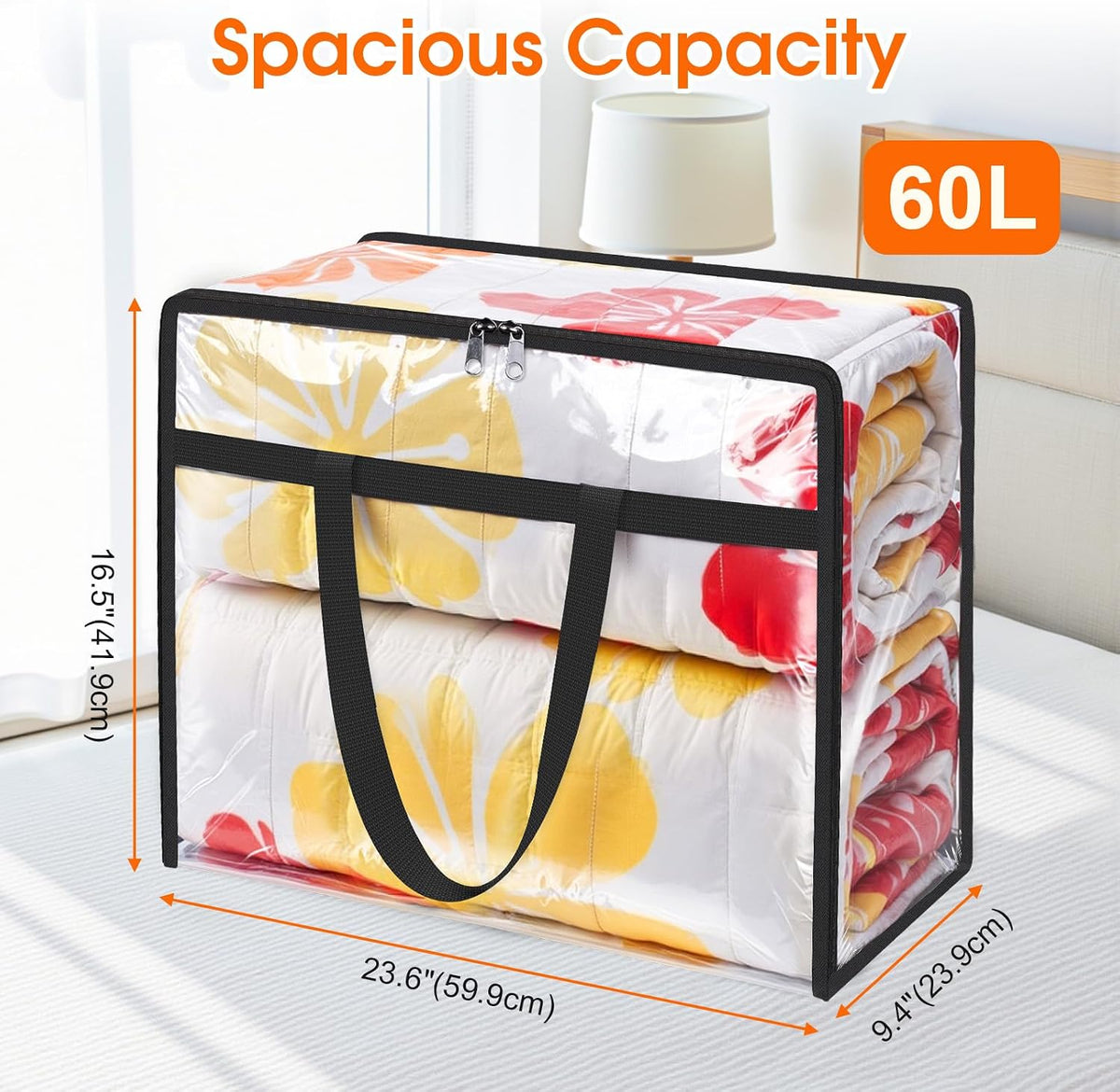 SpaceTrove Clear Storage Bags, 4-Pack Under Bed and Closet Organizers 40L