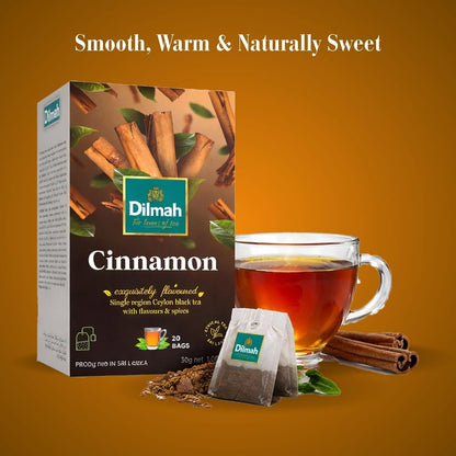 Dilmah Cinnamon Black Tea – 20 Tea Bags | Fun Flavored Ceylon Tea, Warm Spiced Aroma, Medium Caffeine, Ceylon cinnamon tea bags