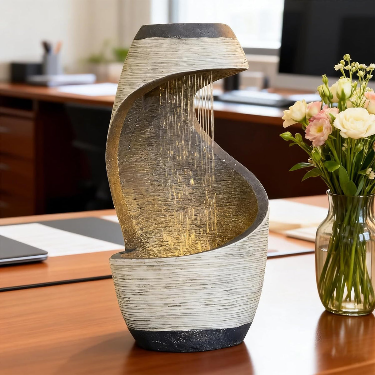 Sunlinua Modern Indoor Tabletop Water Fountain for Office Decor