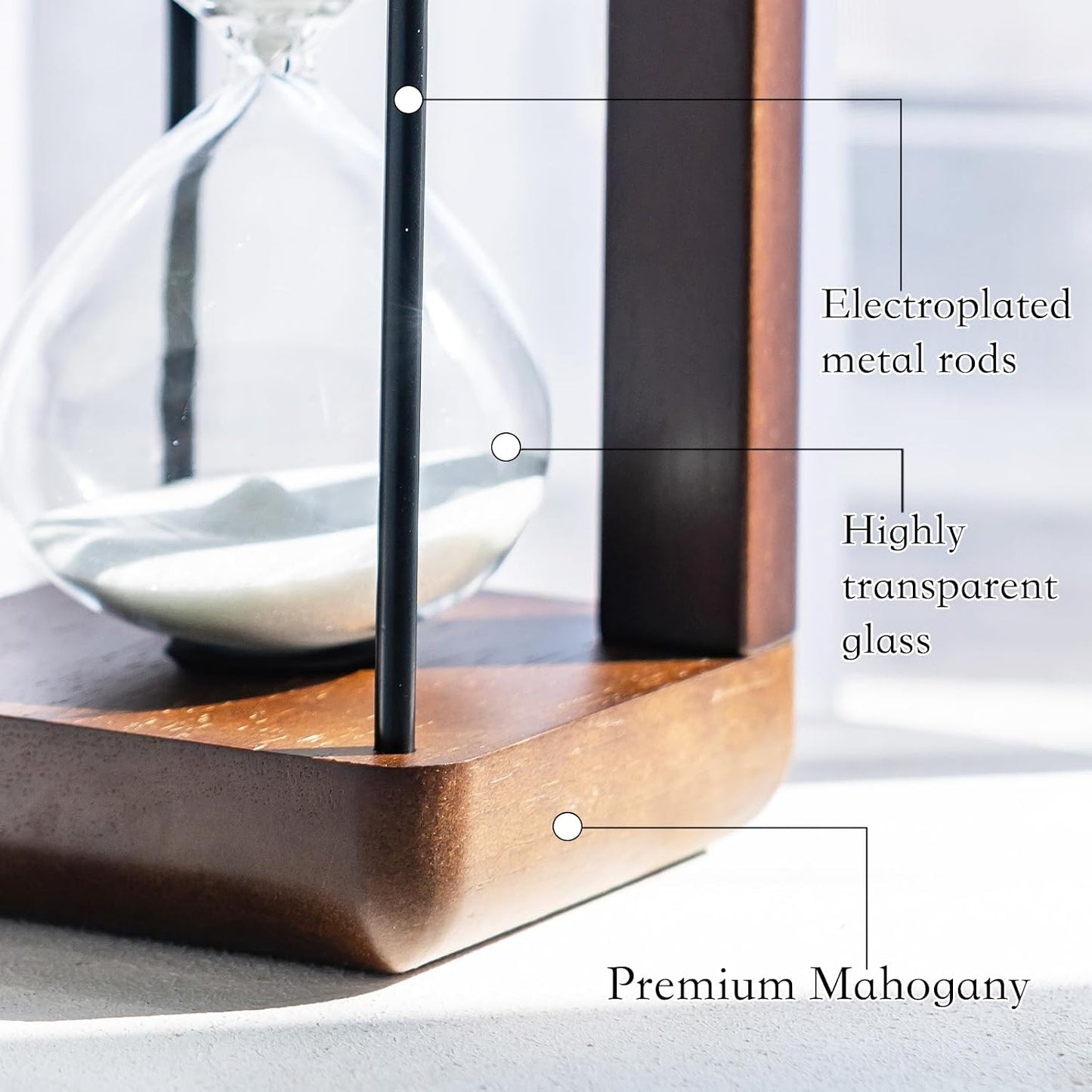 Large Premium Walnut Hourglass,60 Minutes Sand Timers,Hour Glass with Sand Timer for Gift,Hourglass Decor for Home, Desk,Office, Wedding Decor(Black)