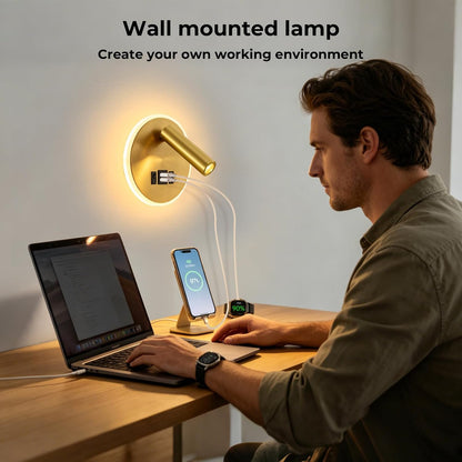 Plug in Wall Lamps for Bedroom Living Room, Wall Mounted Reading Lights with USB C+A Charging Ports, Headboard Lamp 360°Rotation, Wall Mount Lamp with 3 Color Temperature 3W+9W Night Light