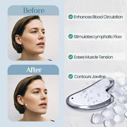 Rena Chris Gua Sha Facial Tools, Stainless Steel Guasha Tool for Acupuncture, Manual Massage Tool for Jawline Sculpting and Puffiness Reducing, Gua Sha Facial Massage Tool, Skin-Care Gift (Silver)