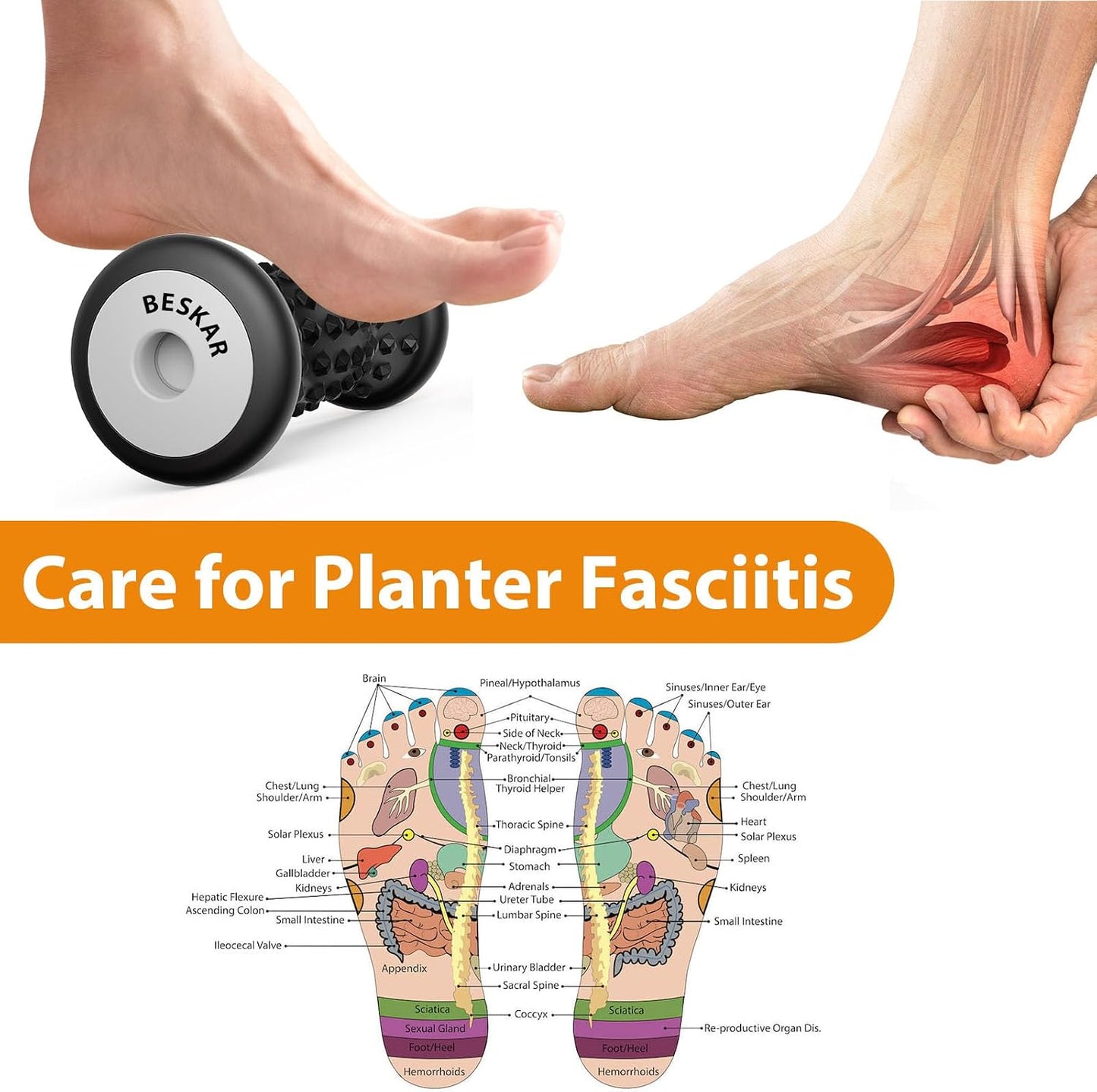 BESKAR Foot Massage Roller for Plantar Fasciitis Relief, Portable Reflexology Tool Pressure Point Massage Rollers, Deep Tissue Massages for Relieving Feet Arch Heel Pain, Myofascial Pain Syndrome
