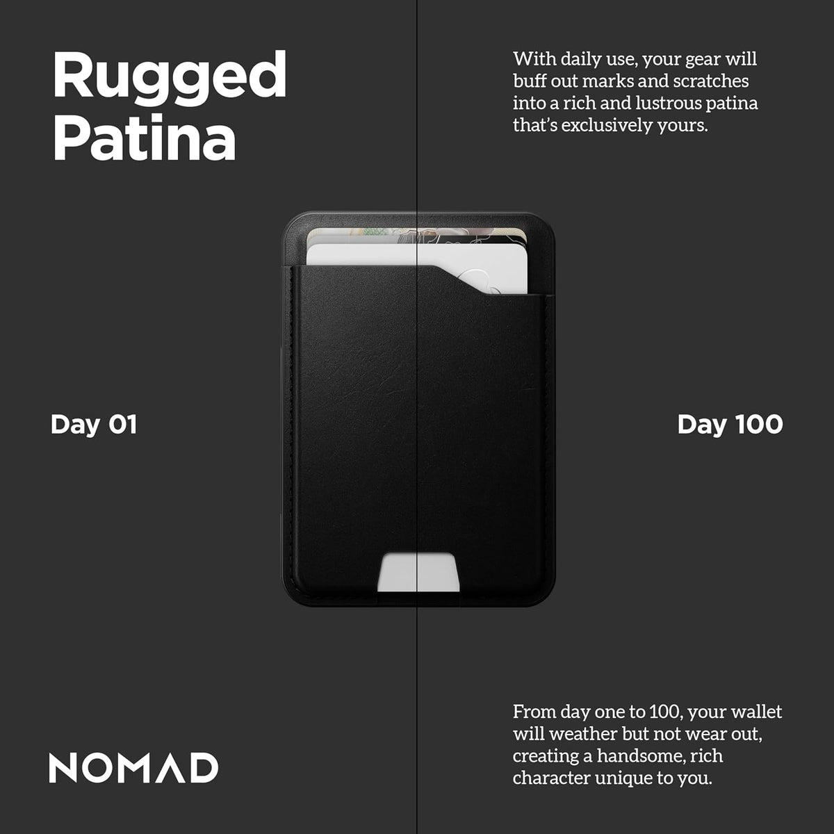 Nomad Leather Black Magsafe Wallet w/Integrated Tracking for iPhone, Slim Magsafe Card Holder for iPhone, Wallet GPS Tracker Card 5 Months Battery Life, Rechargeable, Compatible with iOS Only
