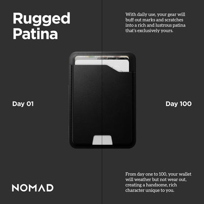 Nomad Leather Black Magsafe Wallet w/Integrated Tracking for iPhone, Slim Magsafe Card Holder for iPhone, Wallet GPS Tracker Card 5 Months Battery Life, Rechargeable, Compatible with iOS Only