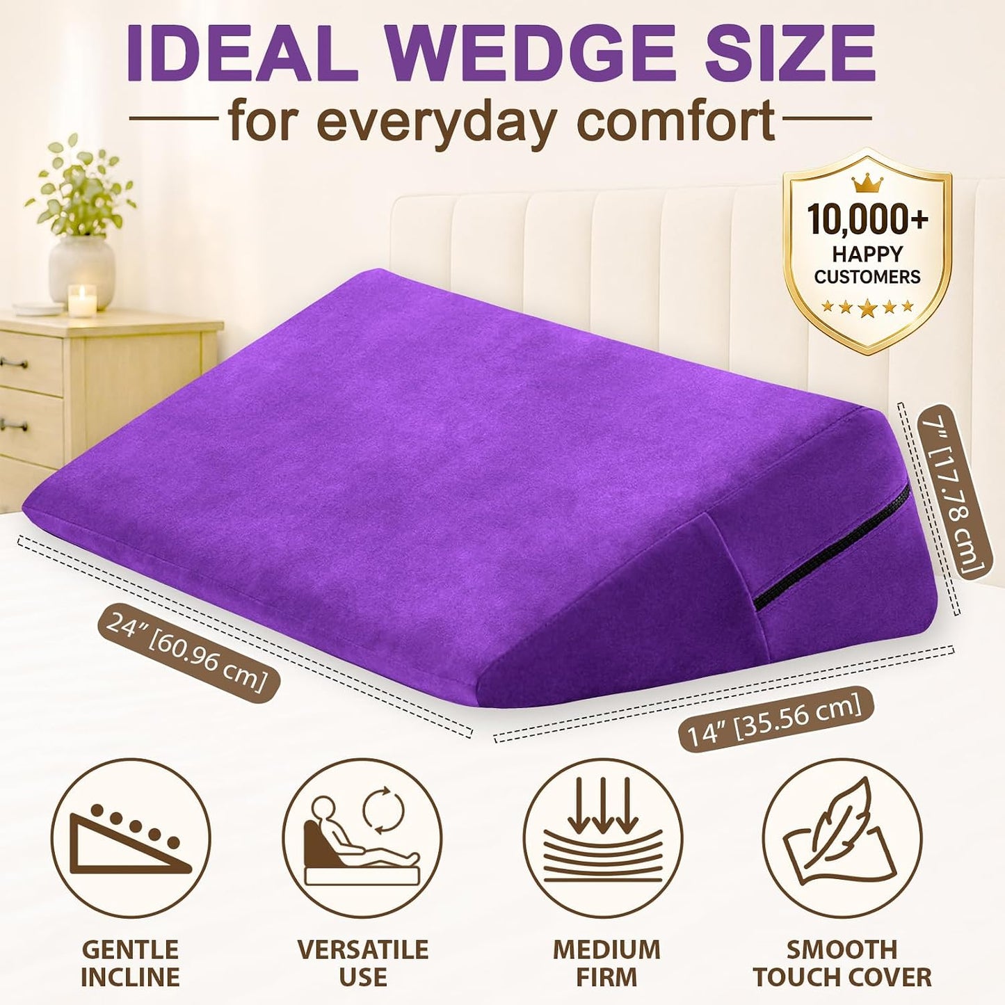 sokoro Bed Wedge Pillow for Sleeping, Small 7 Inch Compact Triangle Wedge Pillow for Acid Reflux, Sleep Apnea & Snoring Relief, Firm Incline for Back Support, Washable Cover (Grey, 24x14x7 in)