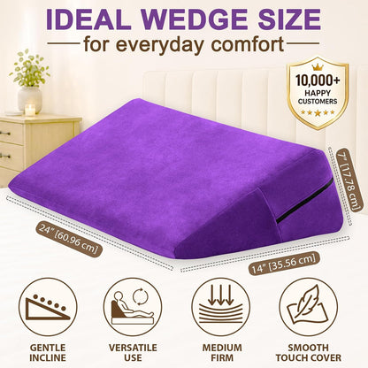 sokoro Bed Wedge Pillow for Sleeping, Small 7 Inch Compact Triangle Wedge Pillow for Acid Reflux, Sleep Apnea & Snoring Relief, Firm Incline for Back Support, Washable Cover (Grey, 24x14x7 in)