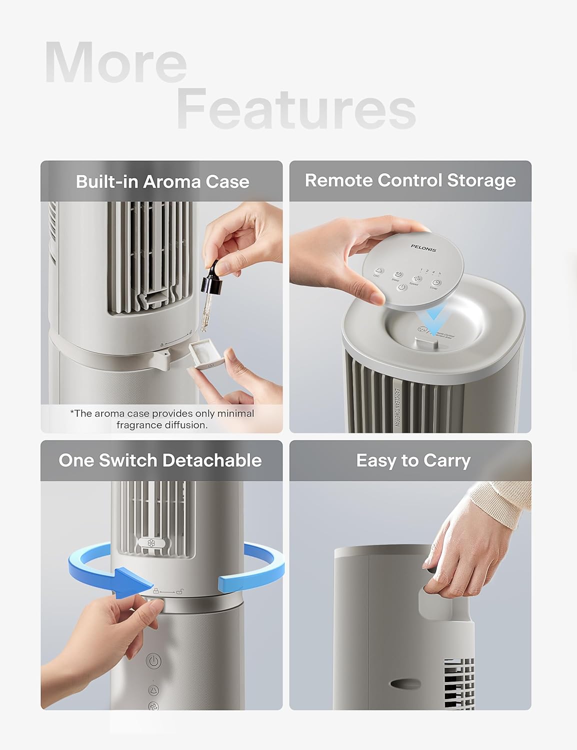PELONIS 40 inch Bladeless Tower Fan for Bedroom, Standing Fan with Remote Control, 26ft/s, 90° Oscillation, 3 Speed Settings, 27dB, 3 Modes, 15-Hour Timer, LED Display, Fan that Blows Cold Air, White