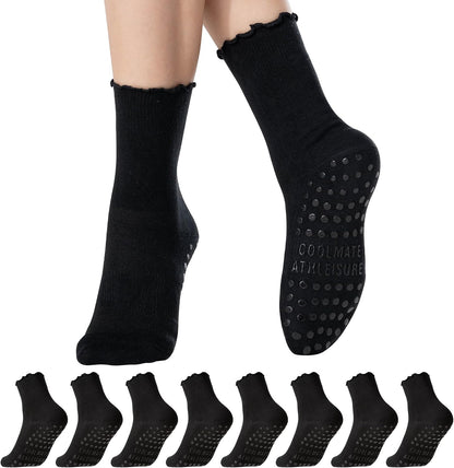 COOLMATE Pilates Socks with Grips for Women, Yoga Socks, Crew Non Slip Women for Barre, Pilates Gifts for Women - Colors A