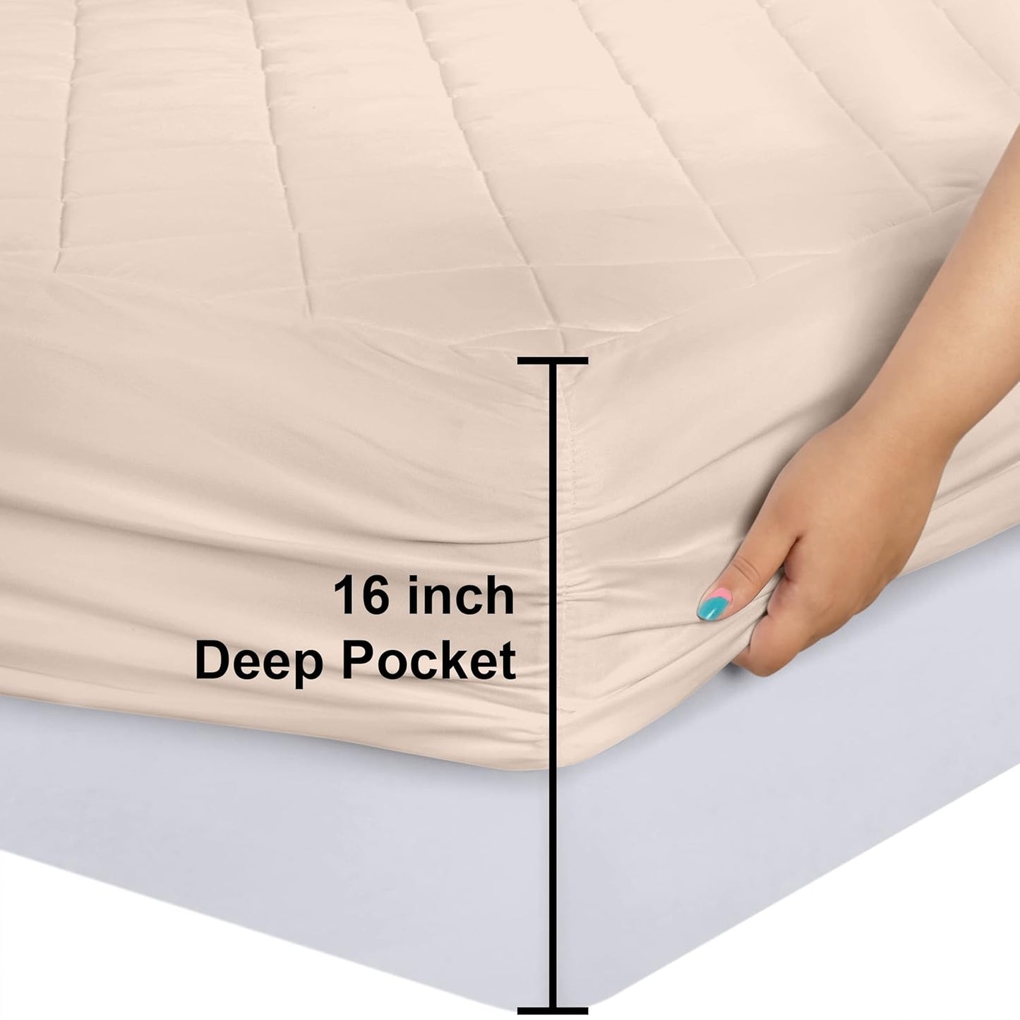 Quilted Fitted Mattress Pad, Queen Mattress Protector Topper with Deep Pocket Stretches up to 16 Inches, Machine Washable Mattress Cover by Utopia Bedding (White)