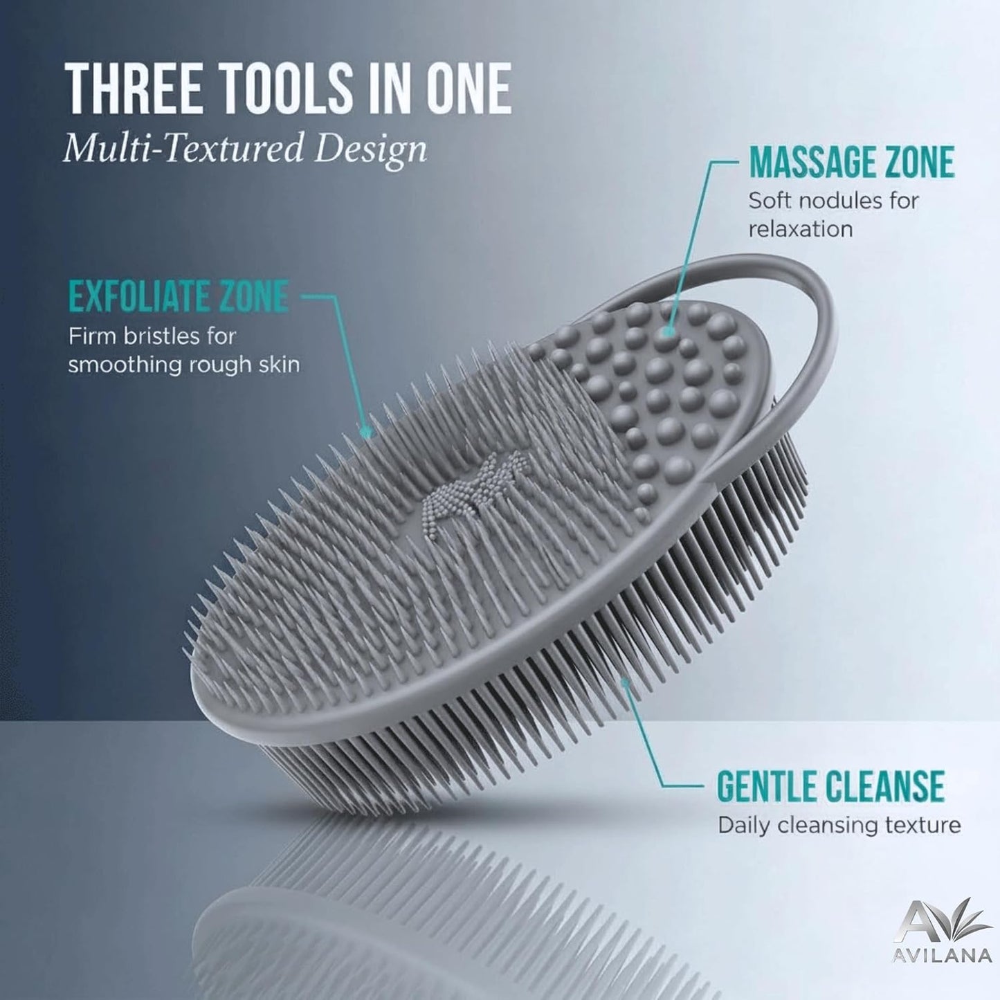 Avilana Premium Silicone Body Scrubber - Trusted Since 2017 - SGS Certified Food Grade Dual Sided Bath Brush, Quick-Dry Exfoliating Loofah Alternative, Massage Brush Sensitive Skin Women Men