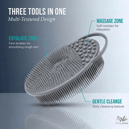 Avilana Premium Silicone Body Scrubber - Trusted Since 2017 - SGS Certified Food Grade Dual Sided Bath Brush, Quick-Dry Exfoliating Loofah Alternative, Massage Brush Sensitive Skin Women Men