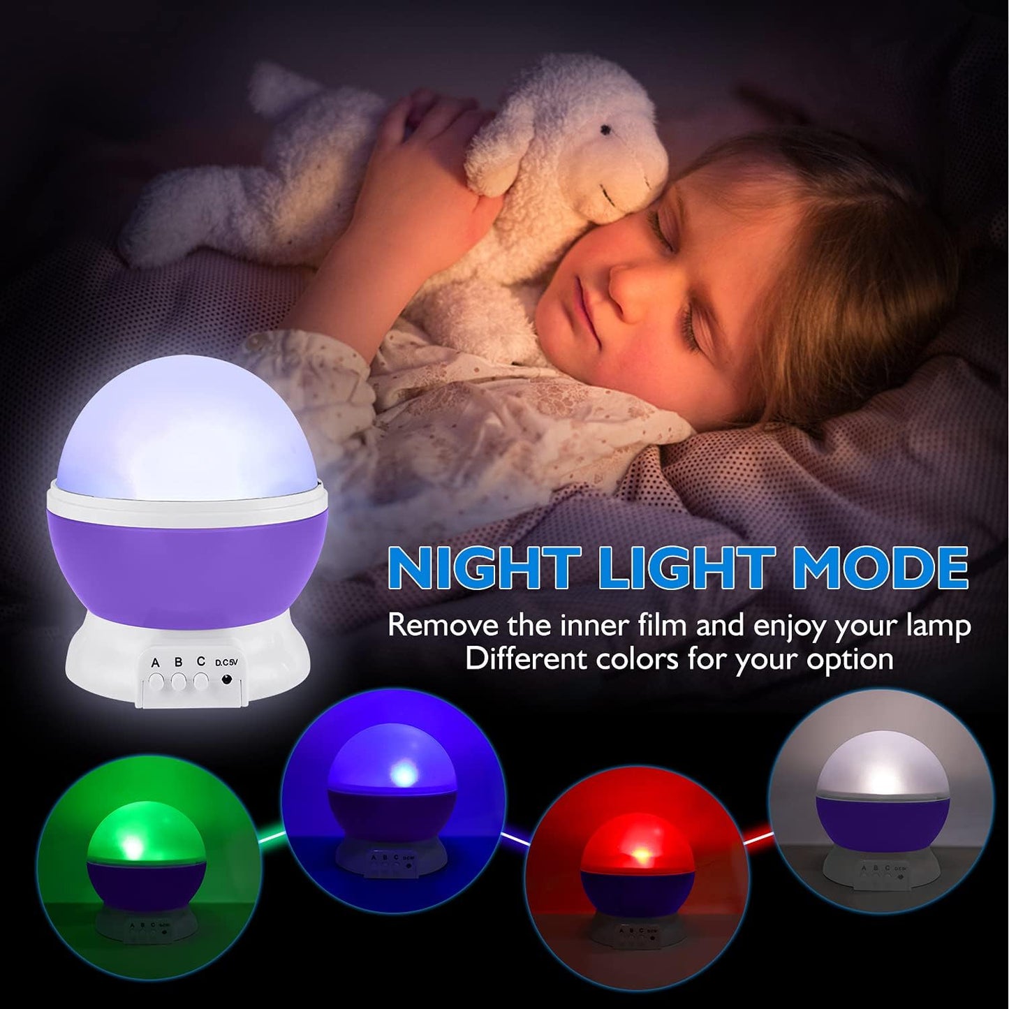 RICTLY Night Light for Kids, Kids Night Light Nebula 360 Degree Rotation - 4 LED Bulbs 12 Light Color Star Projector Changing with USB Cable, Romantic Gifts for Men Women Children