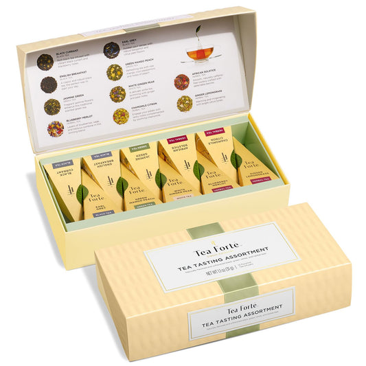 Tea Forte Premium Petite Presentation Box Gift Set Sampler, 10 Count, 2 of Each Blend Individually Wrapped Handcrafted Pyramid Infuser Bags, Demoiselle Tea